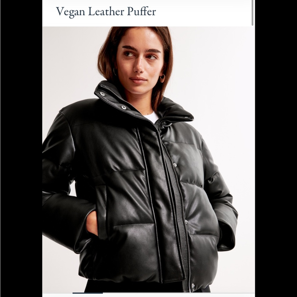 Abercrombie & Fitch Black Puffer Jacket Sleek Vegan Leather